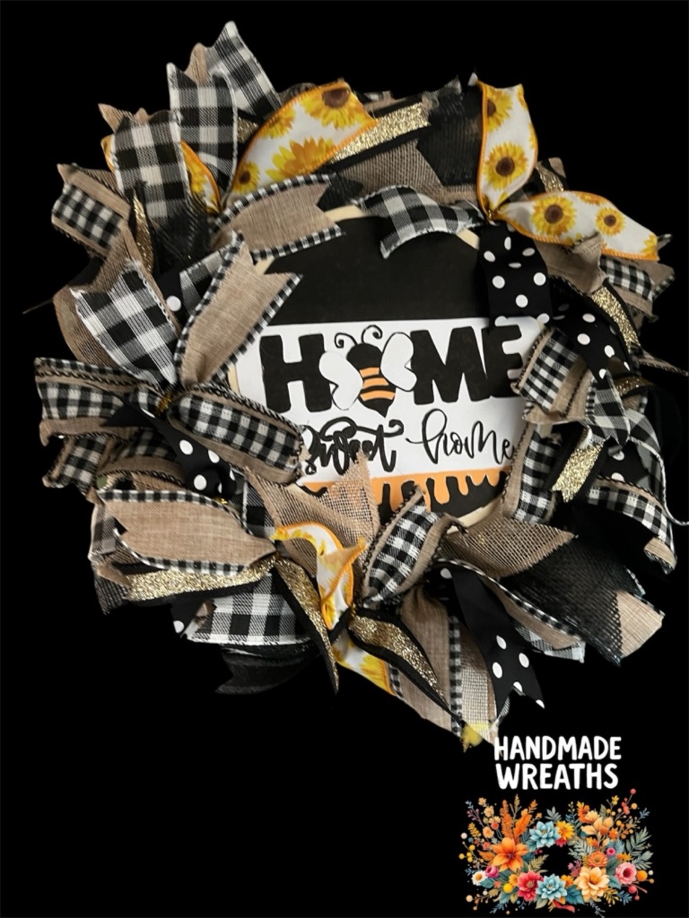 Handmade Wreaths Black & Yellow Sunflower 'Home Sweet Home' Decorative Wreath